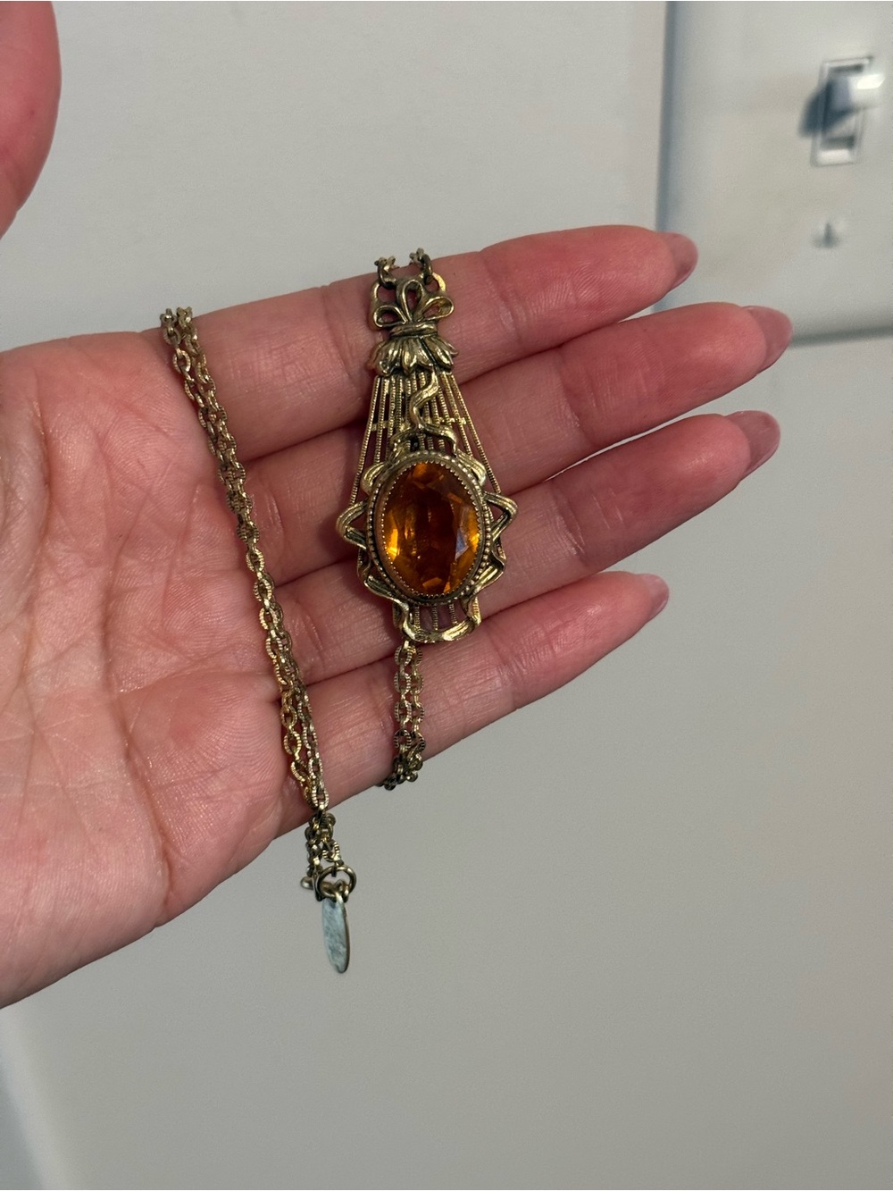 Vintage Whiting & Davis Amber Glass Necklace